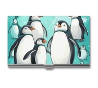DWTJKMS Cute Penguins Business Card Holder Aluminum Alloy Card Case Metal Name Card Holder for Men Women Professional Credit Card ID Case for Office Business Unique Gift