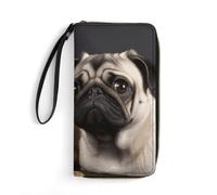 DWTJKMS Cute Pet Pug Long Wallet Slim PU Leather Wallets for Men Women Minimalist Wallet with Card Slots, white, 19.7x10.5cm