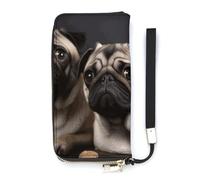 DWTJKMS Cute Pet Pug Long Wallet Slim PU Leather Wallets for Men Women Minimalist Wallet with Card Slots, white, 20x10.5cm