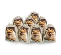 DWTJKMS Cute Pomeranian Dog Gift Pouches 8PCS Portable Small Drawstring Storage Bags Pouches Reusable Cotton Linen Bunches Pocket For Wedding, Travel, Office, Workout (Unisex)