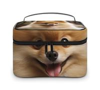 DWTJKMS Cute Pomeranian Dog Makeup Bag, Cosmetic Organizer Case Large Portable Capacity Make Up Bags Women Travel Toiletry Bags with Handle And Divider