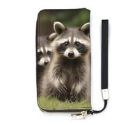 DWTJKMS Cute Raccoon Long Wallet Slim PU Leather Wallets for Men Women Minimalist Wallet with Card Slots, white, 20x10.5cm