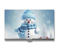 DWTJKMS Cute Snowman Business Card Holder Aluminum Alloy Card Case Metal Name Card Holder for Men Women Professional Credit Card ID Case for Office Business Unique Gift