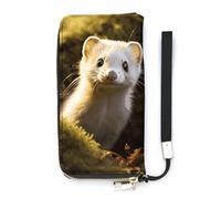 DWTJKMS Cute Weasel Long Wallet Slim PU Leather Wallets for Men Women Minimalist Wallet with Card Slots, white, 20x10.5cm