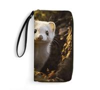 DWTJKMS Cute Weasel Long Wallet Slim PU Leather Wallets for Men Women Minimalist Wallet with Card Slots, white, 19.7x10.5cm