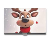 DWTJKMS Cute Xmas Reindeer Business Card Holder Aluminum Alloy Card Case Metal Name Card Holder for Men Women Professional Credit Card ID Case for Office Business Unique Gift