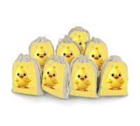 DWTJKMS Cute Yellow Chicken Gift Pouches 8PCS Portable Small Drawstring Storage Bags Pouches Reusable Cotton Linen Bunches Pocket For Wedding, Travel, Office, Workout (Unisex)