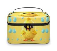 DWTJKMS Cute Yellow Chicken Makeup Bag, Cosmetic Organizer Case Large Portable Capacity Make Up Bags Women Travel Toiletry Bags with Handle And Divider