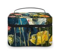 DWTJKMS Dark Green Plants Makeup Bag, Cosmetic Organizer Case Large Portable Capacity Make Up Bags Women Travel Toiletry Bags with Handle And Divider
