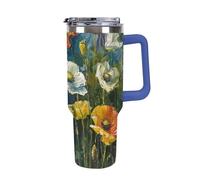 DWTJKMS Dark Green Plants Stainless Steel Tumbler 40 Oz Leak-proof Large Capacity Car Cup with Handle Straw Double Wall Vacuum Insulated Cup Reusable Keeps Cold Or Hot Deep Blue-style