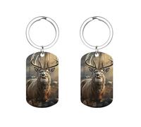 DWTJKMS Deer Hunting Season Keychain Stainless Steel Funny Key Finder Cute Pattern Keyring Bag Charms Key Pendants Metal Car Key Chains Purse Accessories Gift for Men Women, Silver, 5x2.8cm