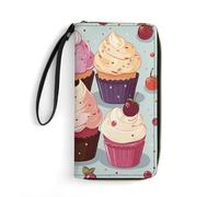 DWTJKMS Delicious Cupcakes Long Wallet Slim PU Leather Wallets for Men Women Minimalist Wallet with Card Slots, white, 19.7x10.5cm