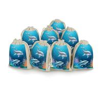 DWTJKMS Dolphin And Fish Gift Pouches 8PCS Portable Small Drawstring Storage Bags Pouches Reusable Cotton Linen Bunches Pocket For Wedding, Travel, Office, Workout (Unisex)