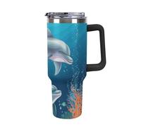 DWTJKMS Dolphin And Fish Stainless Steel Tumbler 40 Oz Leak-proof Large Capacity Car Cup with Handle Straw Double Wall Vacuum Insulated Cup Reusable Keeps Cold Or Hot Black-style