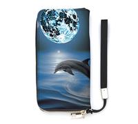 DWTJKMS Dolphin And Moon Long Wallet Slim PU Leather Wallets for Men Women Minimalist Wallet with Card Slots, white, 20x10.5cm