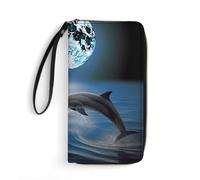 DWTJKMS Dolphin And Moon Long Wallet Slim PU Leather Wallets for Men Women Minimalist Wallet with Card Slots, white, 19.7x10.5cm