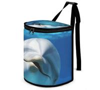DWTJKMS Dolphin with A Smile Car Trash Can with Lid Large Capacity Hanging Auto Trash Bin Leak-Proof Waterproof Trash Bin Cars Must Haves Interior Accessories