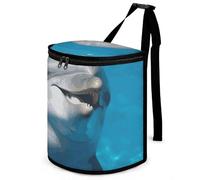 DWTJKMS Dolphin with A Smile Car Trash Can with Lid Large Capacity Hanging Auto Trash Bin Leak-Proof Waterproof Trash Bin Cars Must Haves Interior Accessories