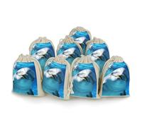 DWTJKMS Dolphin with A Smile Gift Pouches 8PCS Portable Small Drawstring Storage Bags Pouches Reusable Cotton Linen Bunches Pocket For Wedding, Travel, Office, Workout (Unisex)