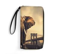 DWTJKMS Elephant On A Bridge Long Wallet Slim PU Leather Wallets for Men Women Minimalist Wallet with Card Slots, white, 19.7x10.5cm