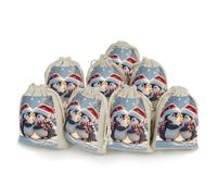 DWTJKMS Embracing Penguins Gift Pouches 8PCS Portable Small Drawstring Storage Bags Pouches Reusable Cotton Linen Bunches Pocket For Wedding, Travel, Office, Workout (Unisex)