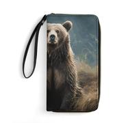 DWTJKMS Encounter Animal Bear Long Wallet Slim PU Leather Wallets for Men Women Minimalist Wallet with Card Slots, white, 19.7x10.5cm