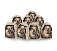 DWTJKMS English Bulldog Gift Pouches 8PCS Portable Small Drawstring Storage Bags Pouches Reusable Cotton Linen Bunches Pocket For Wedding, Travel, Office, Workout (Unisex)