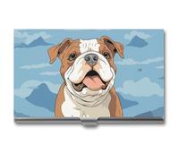 DWTJKMS English Bulldog Seamless Illustration Business Card Holder Aluminum Alloy Card Case Metal Name Card Holder for Men Women Professional Credit Card ID Case for Office Business Unique Gift