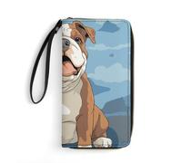 DWTJKMS English Bulldog Seamless Illustration Long Wallet Slim PU Leather Wallets for Men Women Minimalist Wallet with Card Slots, white, 19.7x10.5cm