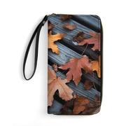 DWTJKMS Fall Leaves Wood Long Wallet Slim PU Leather Wallets for Men Women Minimalist Wallet with Card Slots, white, 19.7x10.5cm