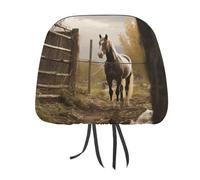 DWTJKMS Fence and Horse Car Seat Headrest Cover 2 PCS Adjustable Reusable, Auto Interior Seat Accessories Cute Vintage Car Headrest Protector Seats Cover,for Most Cars