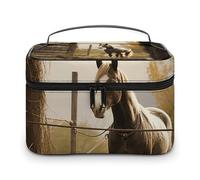 DWTJKMS Fence And Horse Makeup Bag, Cosmetic Organizer Case Large Portable Capacity Make Up Bags Women Travel Toiletry Bags with Handle And Divider