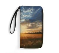 DWTJKMS Field Sunrise Long Wallet Slim PU Leather Wallets for Men Women Minimalist Wallet with Card Slots, white, 19.7x10.5cm