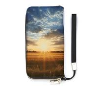 DWTJKMS Field Sunrise Long Wallet Slim PU Leather Wallets for Men Women Minimalist Wallet with Card Slots, white, 20x10.5cm