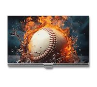DWTJKMS Fire Water Baseball Ball Business Card Holder Aluminum Alloy Card Case Metal Name Card Holder for Men Women Professional Credit Card ID Case for Office Business Unique Gift