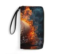 DWTJKMS Fire Water Baseball Ball Long Wallet Slim PU Leather Wallets for Men Women Minimalist Wallet with Card Slots, white, 19.7x10.5cm