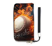 DWTJKMS Fire Water Baseball Ball Long Wallet Slim PU Leather Wallets for Men Women Minimalist Wallet with Card Slots, white, 20x10.5cm