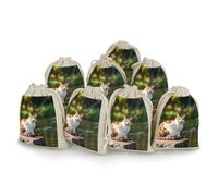 DWTJKMS Fishing Cat Gift Pouches 8PCS Portable Small Drawstring Storage Bags Pouches Reusable Cotton Linen Bunches Pocket For Wedding, Travel, Office, Workout (Unisex)