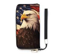 DWTJKMS Flag And Eagle Long Wallet Slim PU Leather Wallets for Men Women Minimalist Wallet with Card Slots, white, 20x10.5cm