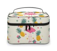 DWTJKMS Flamingo And Pineapple Makeup Bag, Cosmetic Organizer Case Large Portable Capacity Make Up Bags Women Travel Toiletry Bags with Handle And Divider