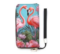DWTJKMS Flamingo Love Flowers Long Wallet Slim PU Leather Wallets for Men Women Minimalist Wallet with Card Slots, white, 20x10.5cm