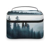 DWTJKMS Foggy Mountains Landscape Makeup Bag, Cosmetic Organizer Case Large Portable Capacity Make Up Bags Women Travel Toiletry Bags with Handle And Divider