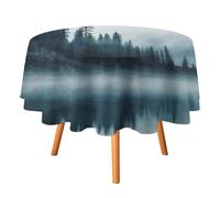 DWTJKMS Foggy Mountains Landscape Round Tablecloth, Picnic Dinner Party Decor Table Covers Summer Fall Outdoor Circle Cover 70x70in for Wedding Birthday Patio Party