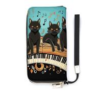 DWTJKMS Four Black Cats Lying on The Piano Keyboard Long Wallet Slim PU Leather Wallets for Men Women Minimalist Wallet with Card Slots, white, 20x10.5cm