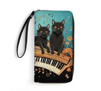 DWTJKMS Four Black Cats Lying on The Piano Keyboard Long Wallet Slim PU Leather Wallets for Men Women Minimalist Wallet with Card Slots, white, 19.7x10.5cm