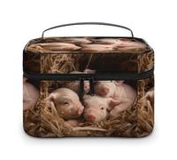 DWTJKMS Four Little Pigs Makeup Bag, Cosmetic Organizer Case Large Portable Capacity Make Up Bags Women Travel Toiletry Bags with Handle And Divider