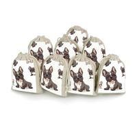 DWTJKMS French Bulldog Gift Pouches 8PCS Portable Small Drawstring Storage Bags Pouches Reusable Cotton Linen Bunches Pocket For Wedding, Travel, Office, Workout (Unisex)