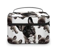DWTJKMS French Bulldog Makeup Bag, Cosmetic Organizer Case Large Portable Capacity Make Up Bags Women Travel Toiletry Bags with Handle And Divider
