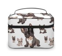 DWTJKMS French Bulldog Makeup Bag, Cosmetic Organizer Case Large Portable Capacity Make Up Bags Women Travel Toiletry Bags with Handle And Divider