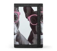 DWTJKMS French Bulldog Pink Glasses Wallet Minimalist Mens Slim Trifold Wallets Modern Fashion Wallets Anti-Theft Wallet Holds Cards And Cash